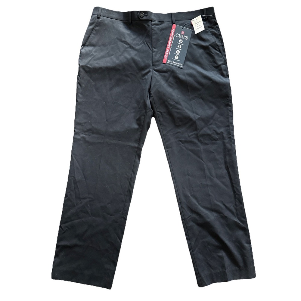 Chaps Dress Pants Mens 38x30 Black Flat Front Stretch Work Pants NWT